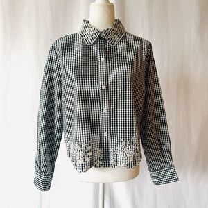 Women’s Milk & Honey Gingham Embroidered Blouse – Size M